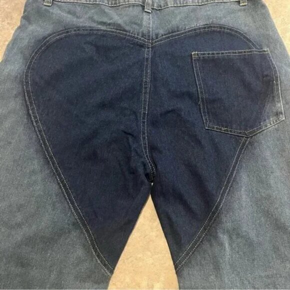 Hollow Out Cable Twist Heart Contrast Cutout Flare Jeans Pants - Picture 8 of 8